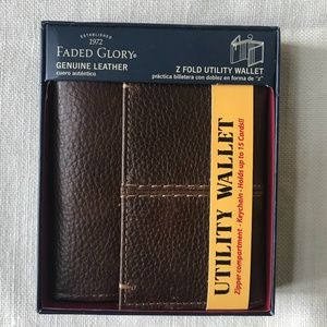 Genuine Leather Utility Trifold Wallet w/ Keychain